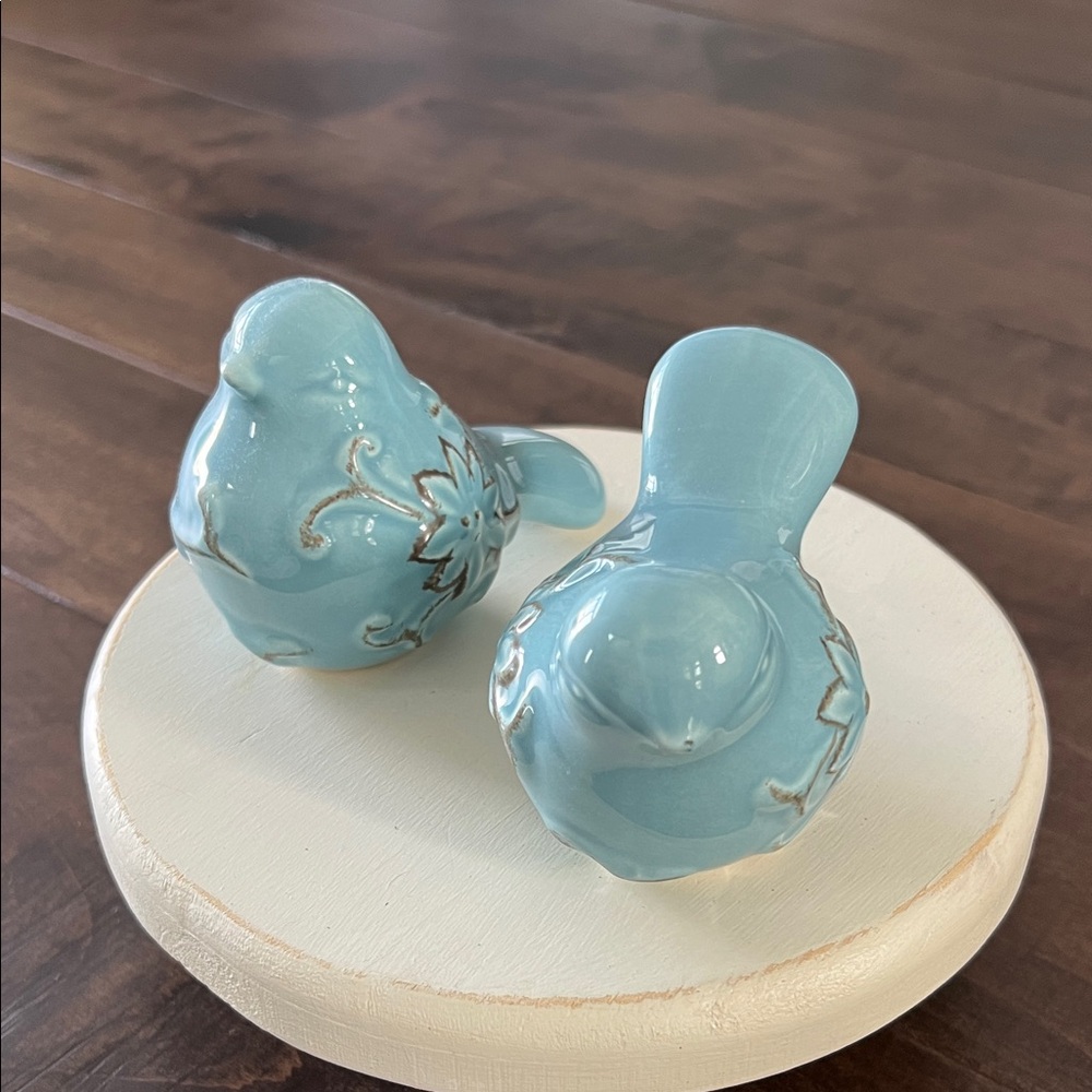 Blue Ceramic Bird Figurines - Picture 2 of 3